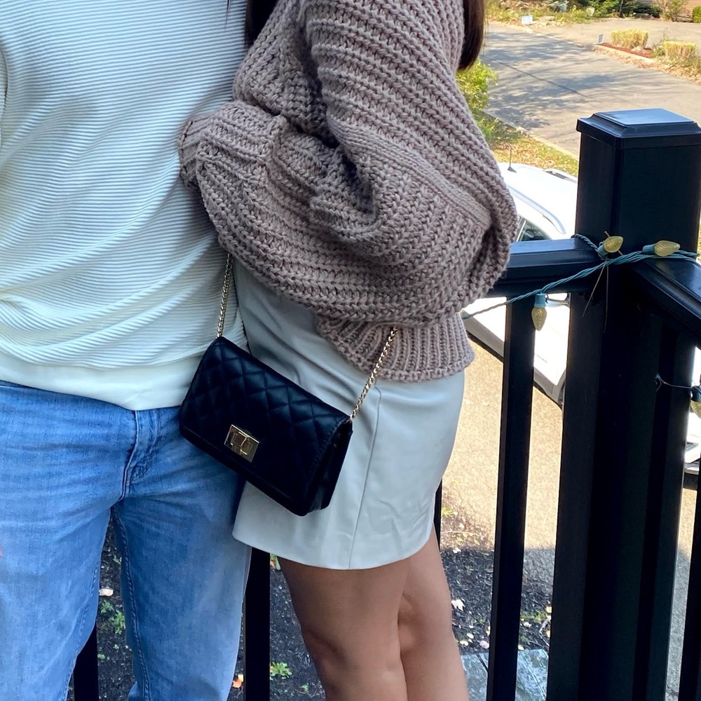 Cream Leather Mini Skirt